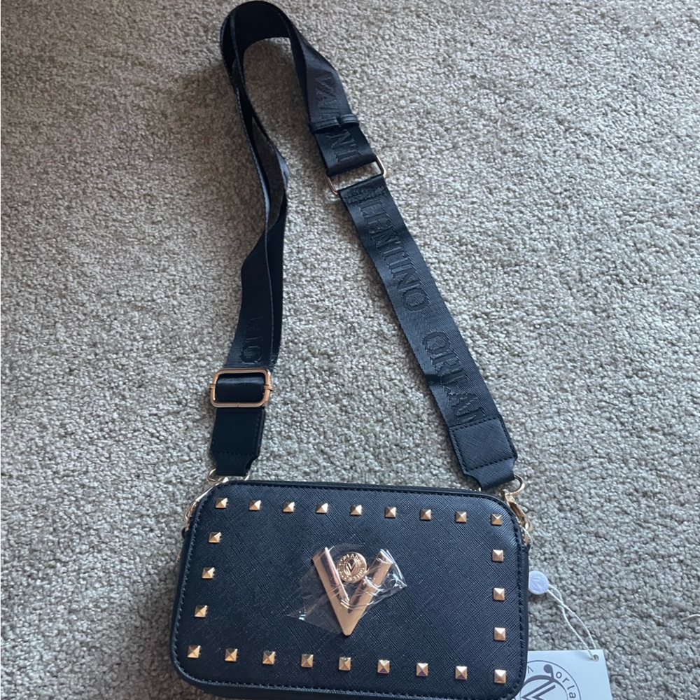 Valentino Orlandi Black Crossbody with Gold Accents